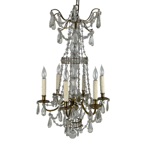 Vintage Cast Brass and Lead Crystal French Chandelier