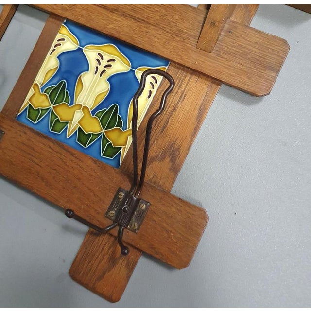Art Nouveau Wall Coat Rack with Tiles For Sale - Image 9 of 18