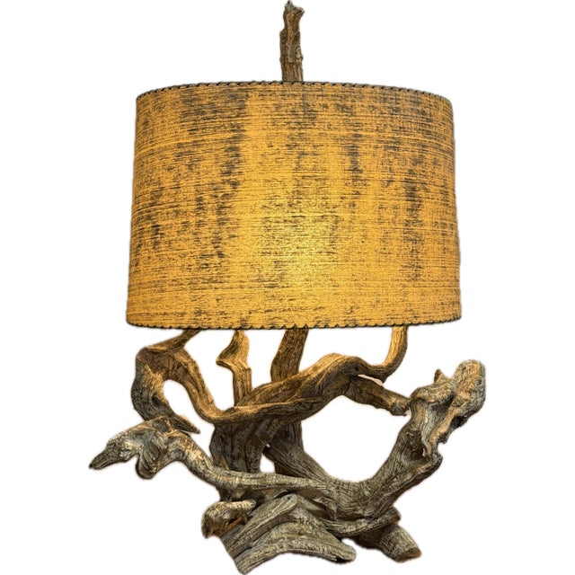 1950s Mid Century Large Sculptural Lamp Gold Gilt and White Wash Juniper Burl For Sale - Image 9 of 10