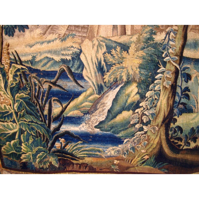 18th Century French Aubusson Verdure Tapestry a Fortress and Two Birds For Sale - Image 10 of 12