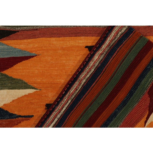 1980s Vintage Sofreh Kilim Rug in Orange With Colorful Tribal Stripe Patterns For Sale In New York - Image 6 of 7