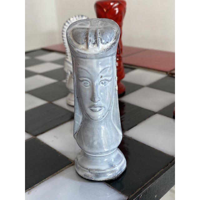 Metal Chess Coffee Table with Wrought Iron and Ceramic Board, Ceramic Game Pieces, 1960s For Sale - Image 7 of 18