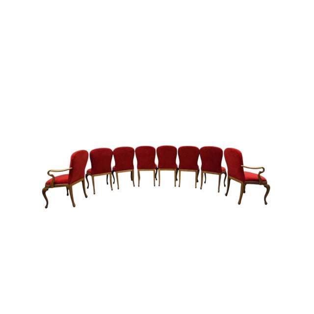 Red Vintage French Louis XV Style Carved Maple Dining Chairs – Set of 8 For Sale - Image 8 of 8