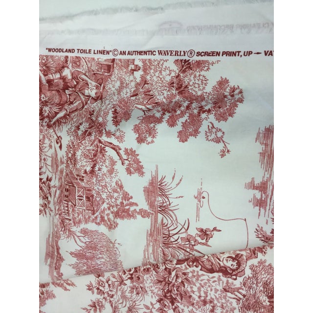 Maroon Waverly Cotton Satin Twill Woodland Toile Linen Upholstery Fabric For Sale - Image 8 of 9