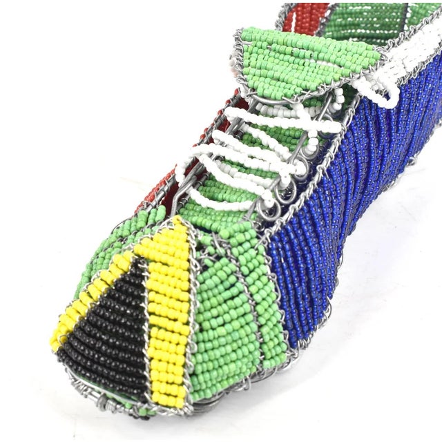 Early 20th Century Zulu Beaded World Cup Soccer Cleat with South African Flag For Sale - Image 4 of 7