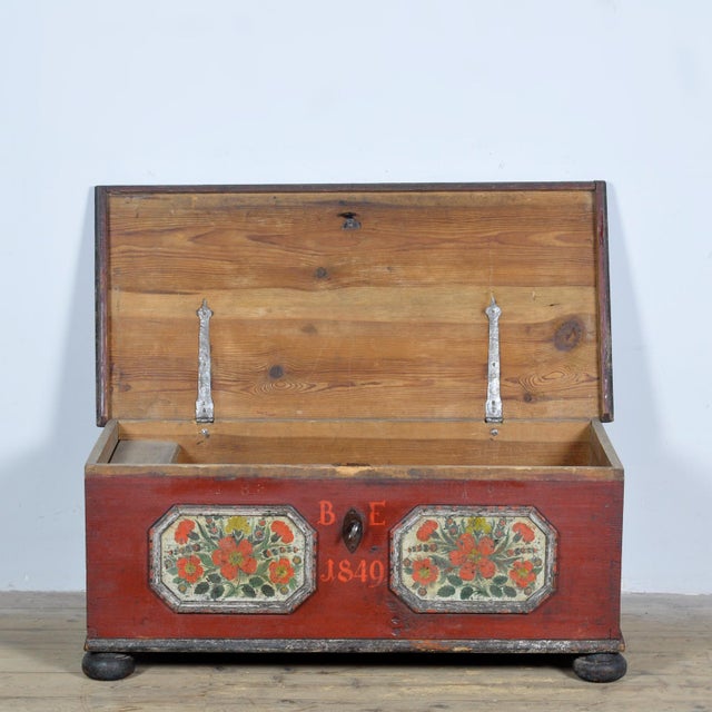 Folk Art Wedding Chest, 1849 For Sale - Image 4 of 18