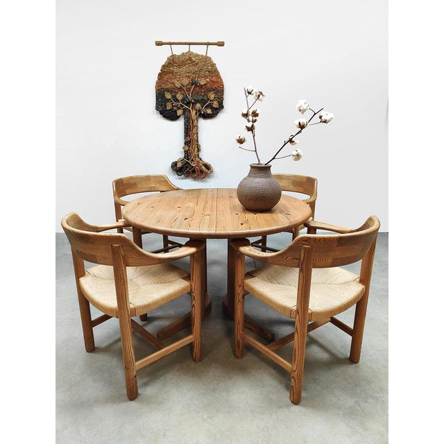 Dine in style! Timeless and stylish this large vintage wooden round (folding) dining table with 4 beautiful vintage wood...