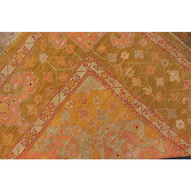 Squared Shape Antique Oushak Rug in Green, Marigold, Cream and Pink Color For Sale - Image 17 of 17