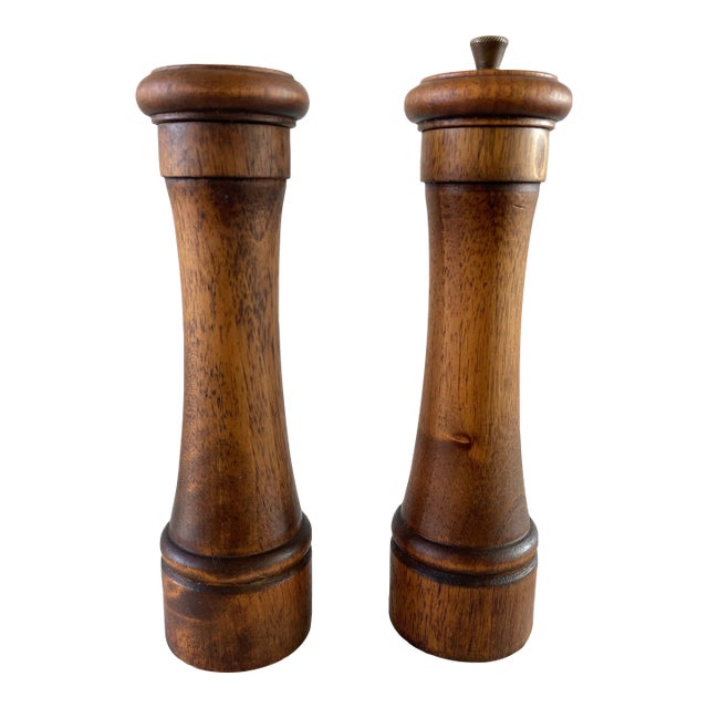 Mid 20th Century Rustic Italian Hardwood Salt Shaker & Pepper Mill For Sale