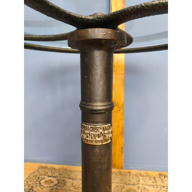 Industrial Glass Top Table with Cast Iron Industrial Iron Machine Legs, 2010s, Set of 3 For Sale - Image 3 of 18