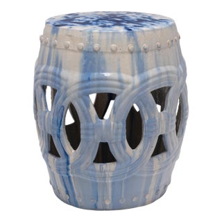 Drip Blue & White Prosperity Garden Stool For Sale
