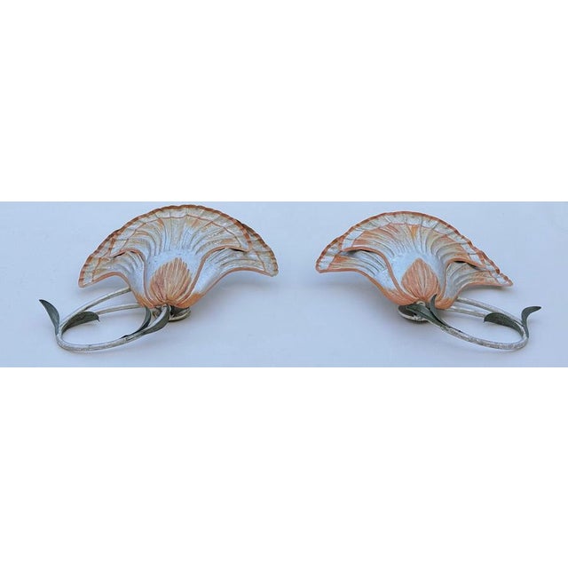 Large Italian Silver Leaf and Metal Flower Wall Sconces, 1970s, Set of 2 For Sale - Image 11 of 18