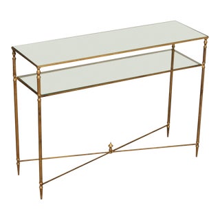 Directoire Style Gold Leaf Iron Base Mirror Glass Console Table For Sale