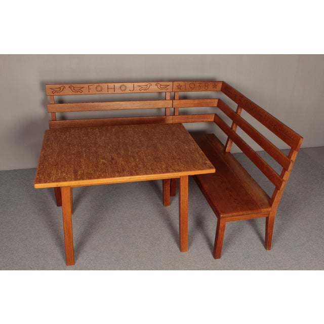 Alpine Corner Bench in Oak with Christian Symbolism, 1930s, Set of 2 For Sale - Image 17 of 18