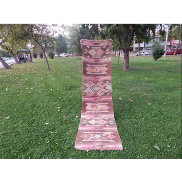 Vintage Geometrical Turkish Kurdish Urfa Kilim Runner 2′7″ × 9′9″ For Sale - Image 4 of 13