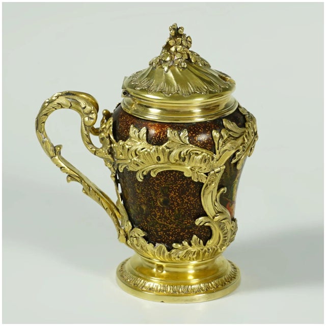 Mid 19th Century Antique French Sterling Silver Mustard Pot, Enamel on Copper, Gilt Vermeil For Sale - Image 5 of 10