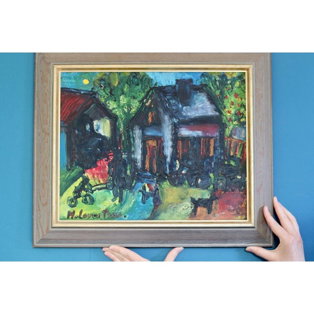 Mid-Century Oil on Panel " Home" by Monica Lorentzen- Framed The painting is approx. 51 cm x 43 cm with frame Condition,...