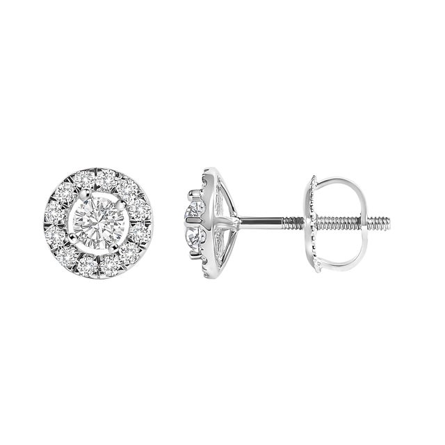 Contemporary 14K White Gold 3/4 Cttw Lab-Grown Diamond Floating Halo Stud Earring (F-G Color, VS1-VS2 Clarity) For Sale - Image 3 of 5