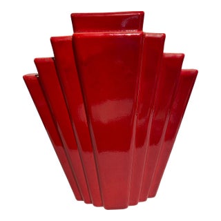 Large Red Vintage Art Deco Skyscraper Vase For Sale