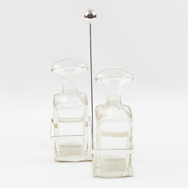 Modernist Art Deco Silver Plate and Crystal Cruet Server For Sale In Atlanta - Image 6 of 10