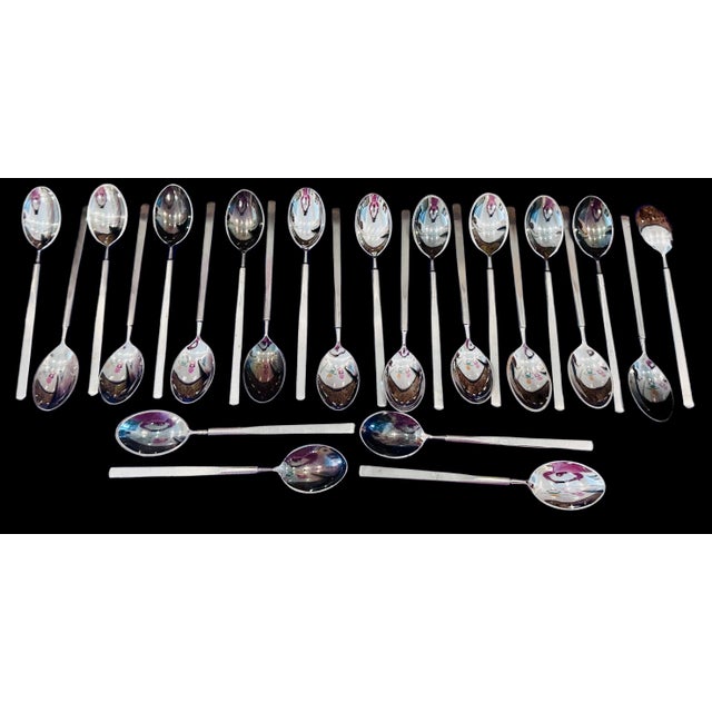 Silver 165-Piece Obelisk Stainless Steel Flatware Set by Erik Herløw for Copenhagen Cutlery For Sale - Image 8 of 11