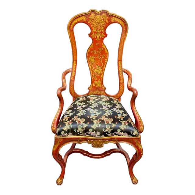 19th Century English Queen Anne Chinoiserie Armchair For Sale