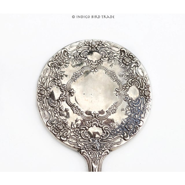 Vintage Silver Plated Repousse Hand Mirror Brush and Comb - Set of 3 For Sale - Image 4 of 8
