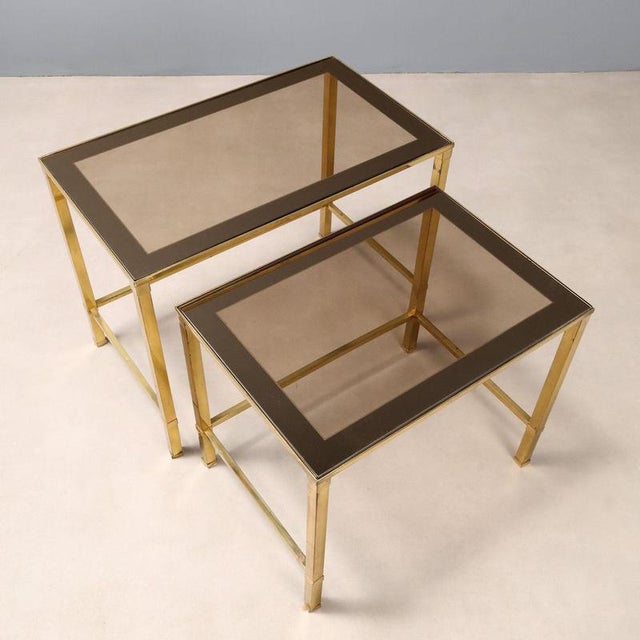 Gold Vintage Coffee Tables in Brass and Smoked Glass, Italy, 1960s, Set of 2 For Sale - Image 8 of 10