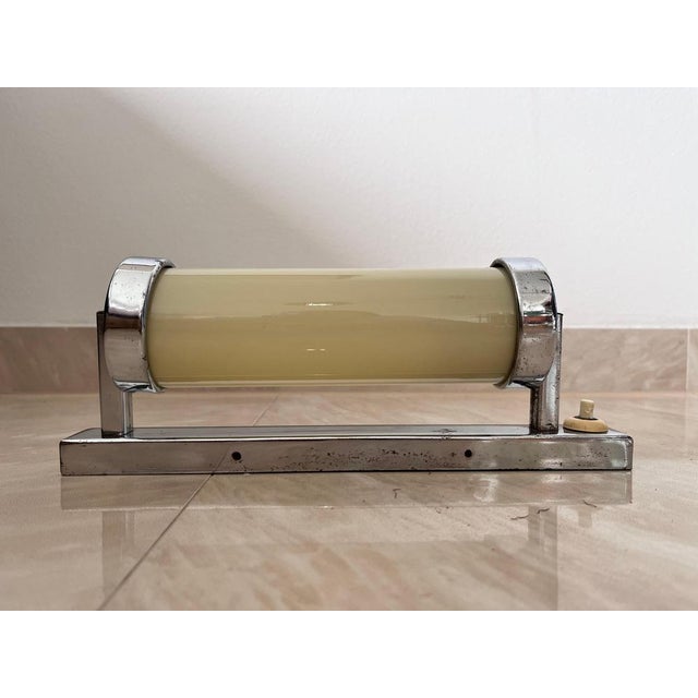 Glass Bauhaus Chrome Milk Glass Wall Lamp, 1930s For Sale - Image 7 of 8