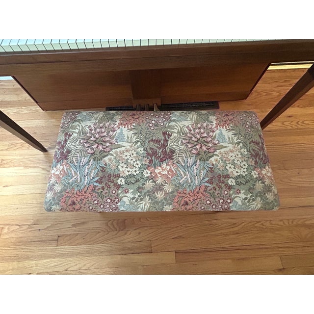 Vintage Baldwin Walnut Upright Piano With Cane Music Rack & Floral Bench Included For Sale - Image 4 of 11