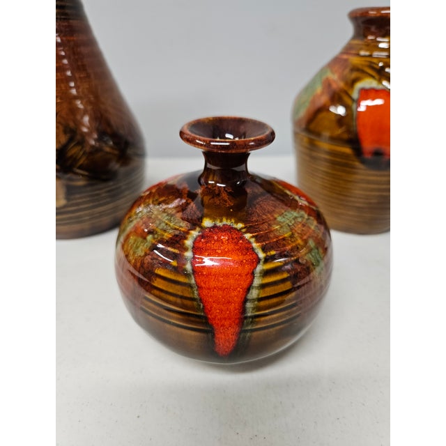Burnt Orange Dryden Pottery Drip-Glaze Vase Collection -1976 For Sale - Image 8 of 14