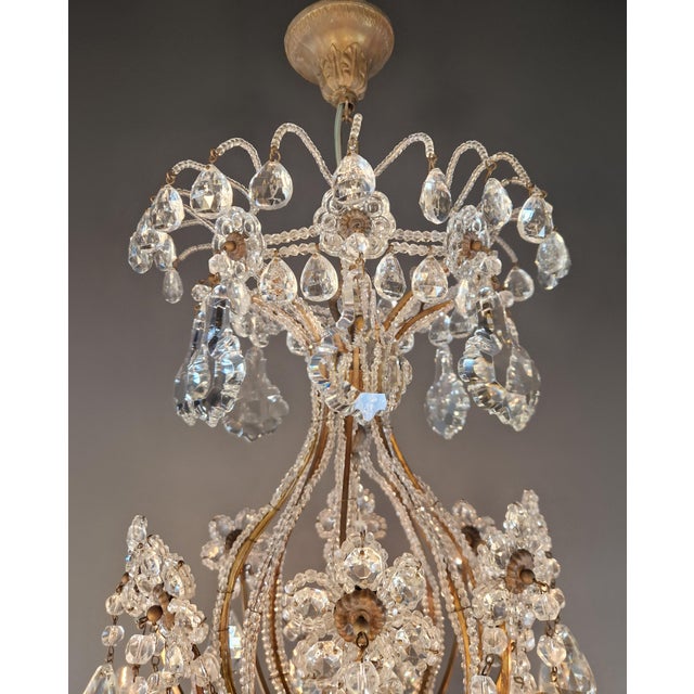Antique Art Nouveau Flower Candelabrum Crystal Chandelier Brass Ceiling Lustre For Sale - Image 13 of 15