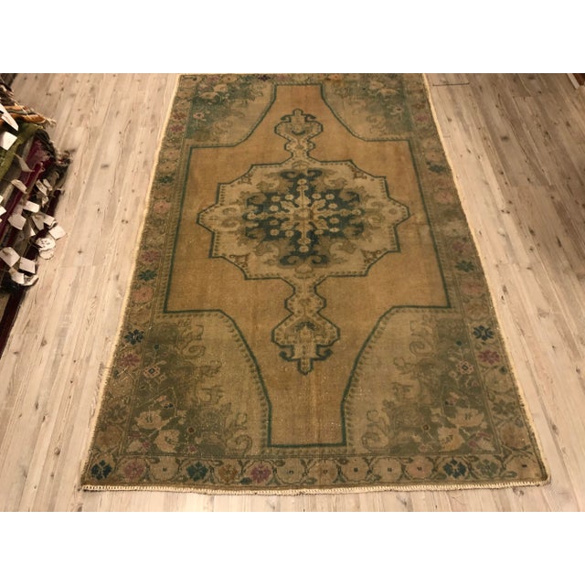 Oushak Vintage Wool Turkish Anatolian Rug- 4′7″ × 7′2″ For Sale - Image 10 of 11