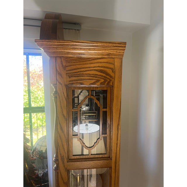 Wood 1990s Howard Miller 61st Anniversary Grandfather Clock in Solid Oak – Pristine One-Owner For Sale - Image 7 of 12