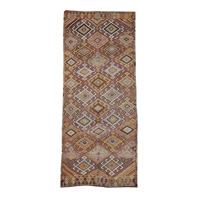Embroidered Vintage Turkish Kars Kilim Rug For Sale