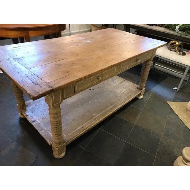 French Painted French Island with 2 Drawers, Provence, Circa 1830 For Sale - Image 3 of 14