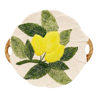 Ceramic Majolica Lemon Plate With Handles For Sale