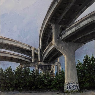 Raleigh Street by Stephanie Buer | Oil on Panel View of overpasses and greenery. For Sale