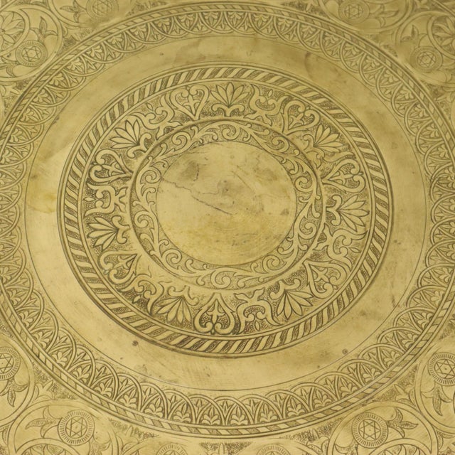 Large Oriental Brass Serving Tray with Floral and Geometric Pattern, 1920s For Sale - Image 6 of 18