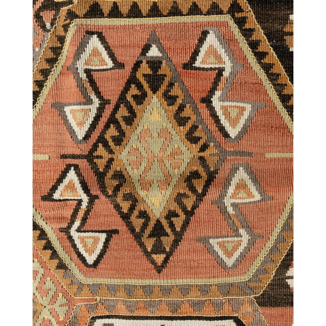 1940s Vintage Circa 1940 Soft Terracotta Turkish Kars Kilim Rug Runner 4'1 X 11'8 For Sale - Image 5 of 11