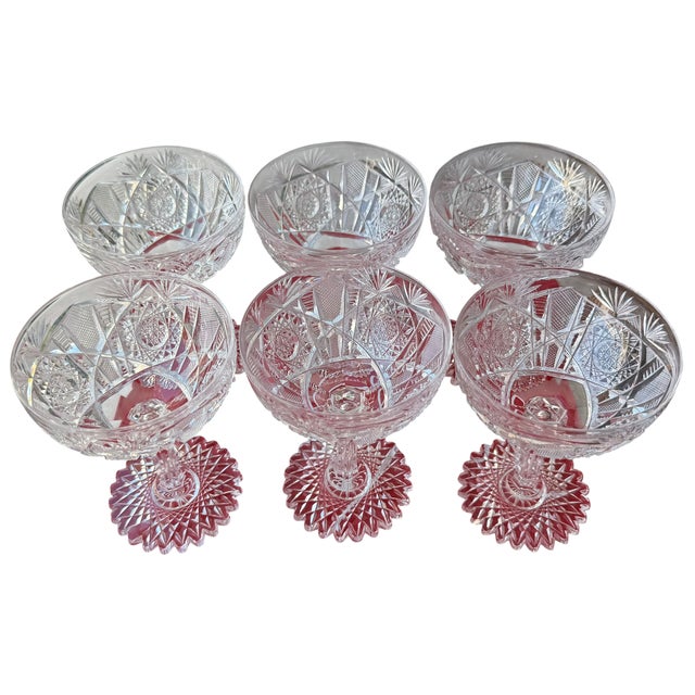 19th Century Set of 6 Antique American Brilliant Cut Glass Crystal Champagne Coup Wine Stems For Sale - Image 5 of 7