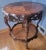 Wood Vintage Carved Round Wood French Accent Table Figural With Floral Inlay Marquerty & Ornate Carved Base Neo Classical For Sale - Image 7 of 9