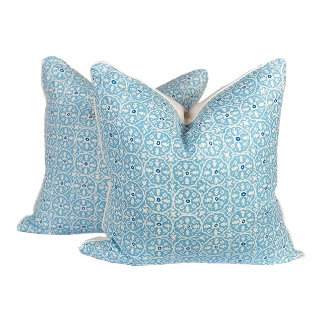 China Seas Nitik II Turquoise and Ivory Pillows - A Pair For Sale