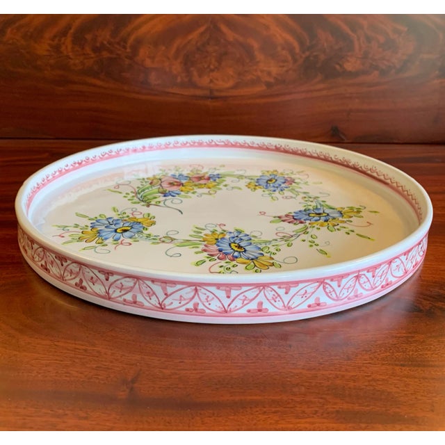 Vintage Hand Painted Ceramic Serving Tray From Portugal For Sale - Image 11 of 12