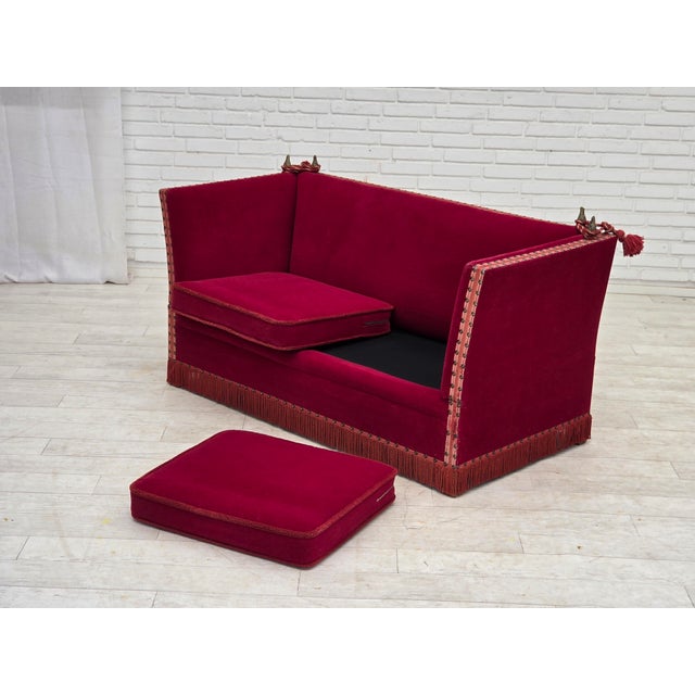 Danish 2-Seater Drop Arm Spanish Sofa in Red Furniture Velour, 1970s For Sale - Image 17 of 18