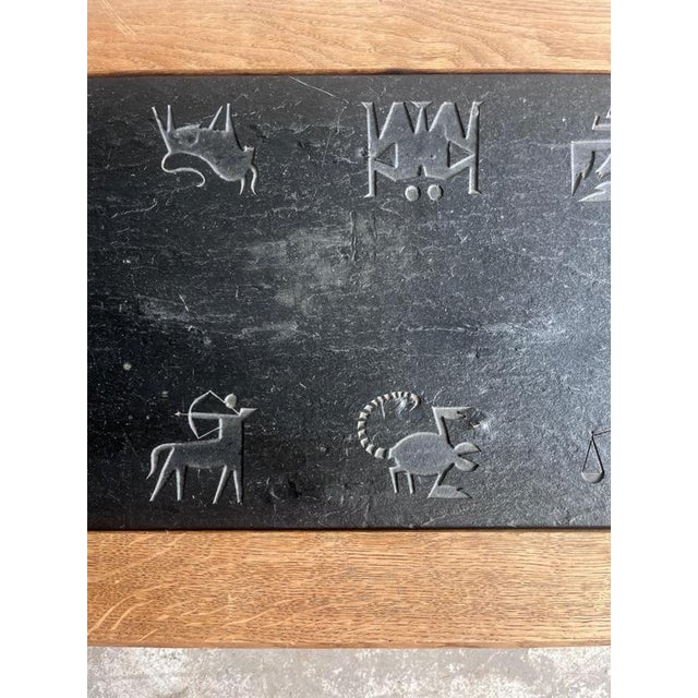 Brutalist Oak and Slate Coffee Table with Zodiac Motifs For Sale - Image 5 of 10