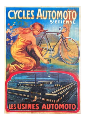 1980 Cycles Automoto Saint Etienne Art Deco Screenprint Poster