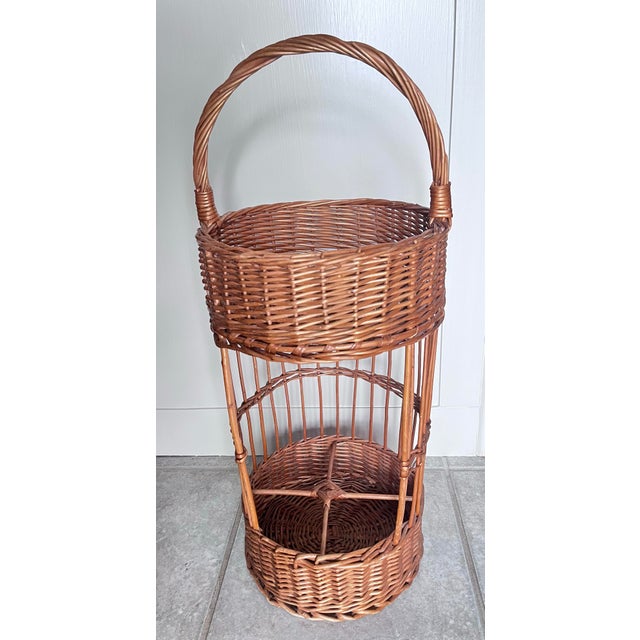 Vintage 1960s French Wicker Tall Bottle Basket Wine Bar For Sale - Image 4 of 10