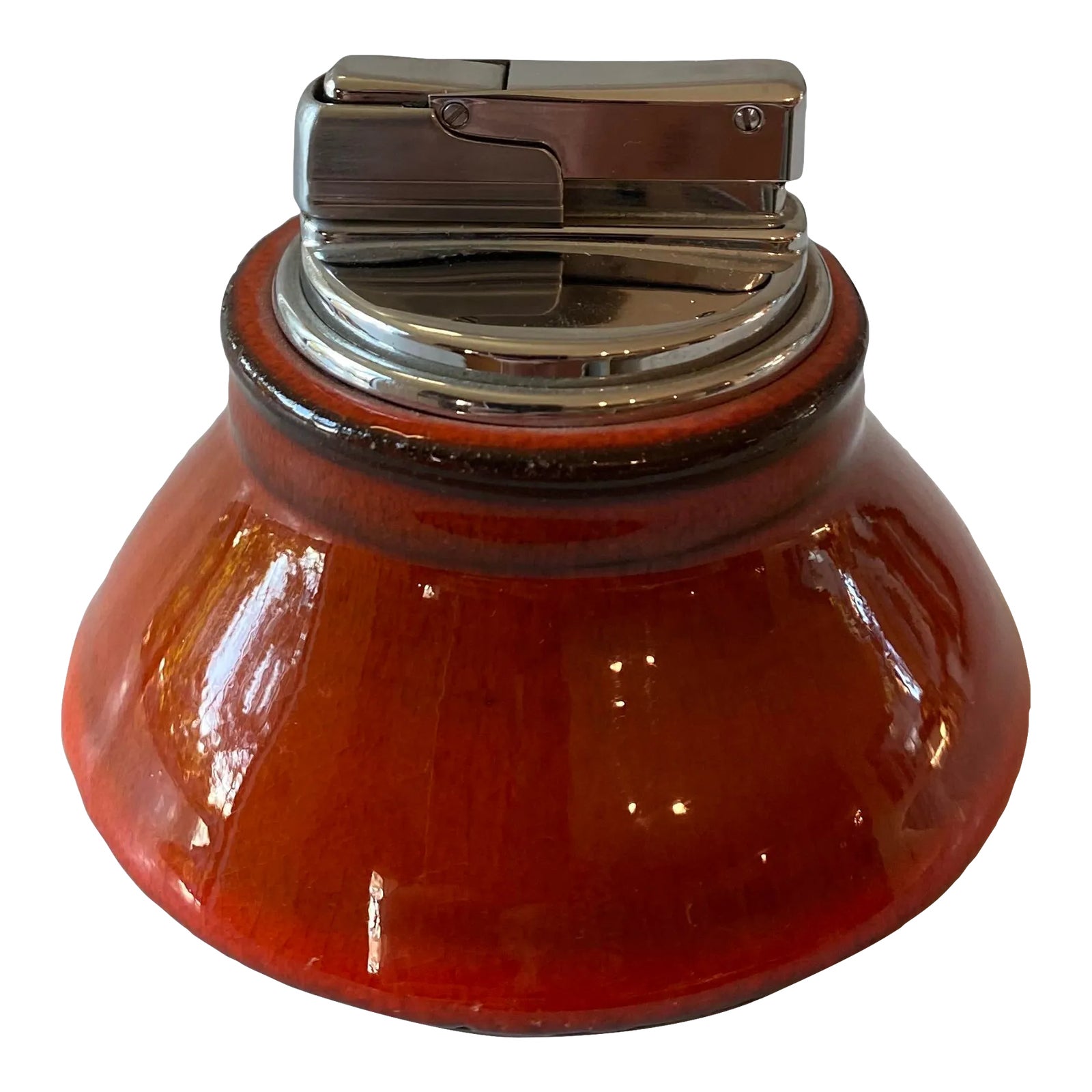 Vintage Ceramic Pottery Table Lighter With Red Orange Glaze | Chairish