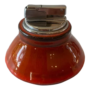 Vintage Ceramic Pottery Table Lighter With Red Orange Glaze